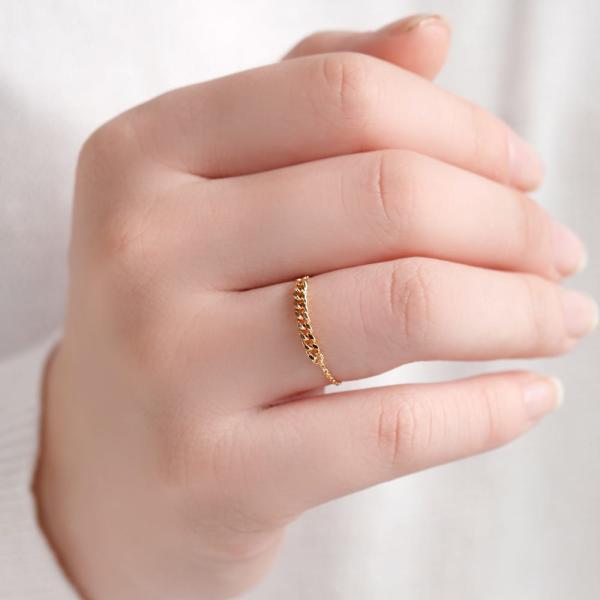 18金 リング 指輪 k18 喜平 太め チェーンリング 鎖 シンプル 重ね付け