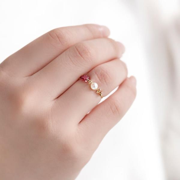 18金 リング 指輪 鎖 あこや パール 真珠 トルマリン ピンク ピンクトルマリン k18 重ね付け ブランド プレゼント おすすめ |  | 06