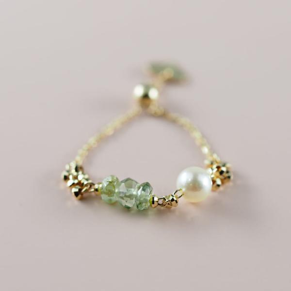 18金 リング 指輪 チェーンリング 鎖 あこや パール 真珠 トルマリン グリーン グリーントルマリン k18 重ね付け ブランド プレゼント |  | 02