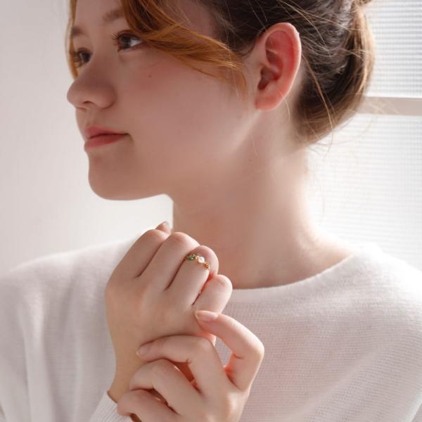 18金 リング 指輪 チェーンリング 鎖 あこや パール 真珠 トルマリン グリーン グリーントルマリン k18 重ね付け ブランド プレゼント |  | 08