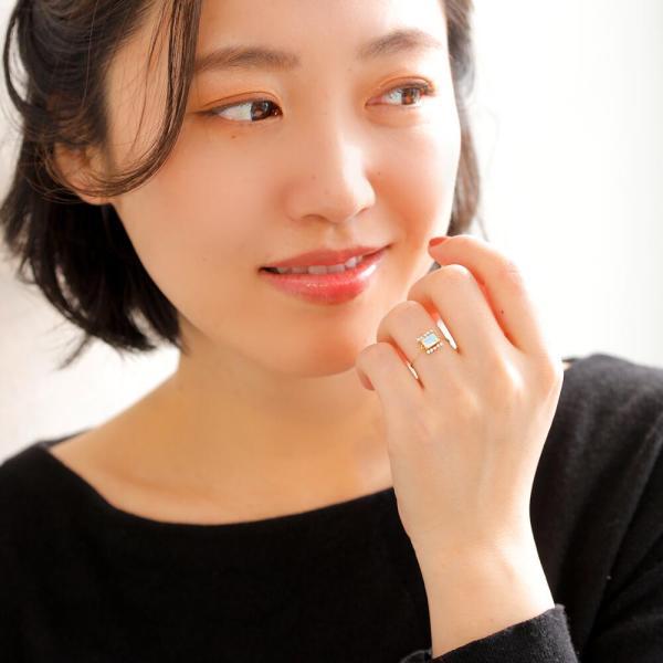 オパール チェーンリング k18 18K 18金 指輪 ゆびわ チェーン パール 真珠 淡水 鎖 シンプル 重ね付けの画像