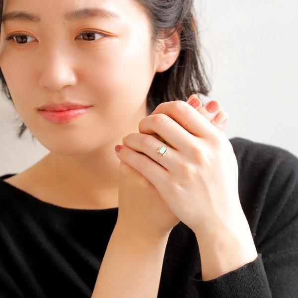 オパール チェーンリング k18 18K 18金 指輪 ゆびわ チェーン パール 真珠 淡水 鎖 シンプル 重ね付けの画像