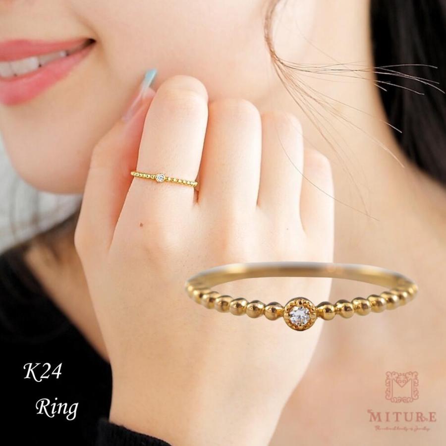 24金指輪 24金 指輪 純金 ゴールド リング 24k 一粒ダイヤモンド 24金 K24 ゴールド ミル打ち 天然ダイヤ レディース | 