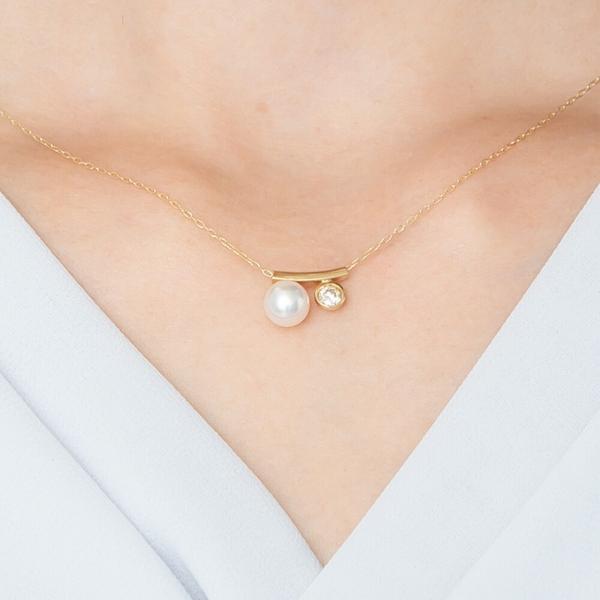 一粒ダイヤモンド ダイヤ 0.1ct あこや 真珠 パール 18金 18k k18 イエローゴールド ネックレス チェーンレディース ジュエリー アクセサリー プレゼント |  | 02