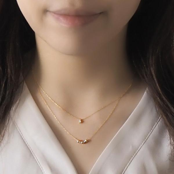 ネックレス 2連 K18 ダイヤモンド ダイヤ ゴールド  チェーン 小豆チェーン レディース シンプル 大人可愛い 上品 ジュエリー ブランド  プレゼント 女性 |  | 02