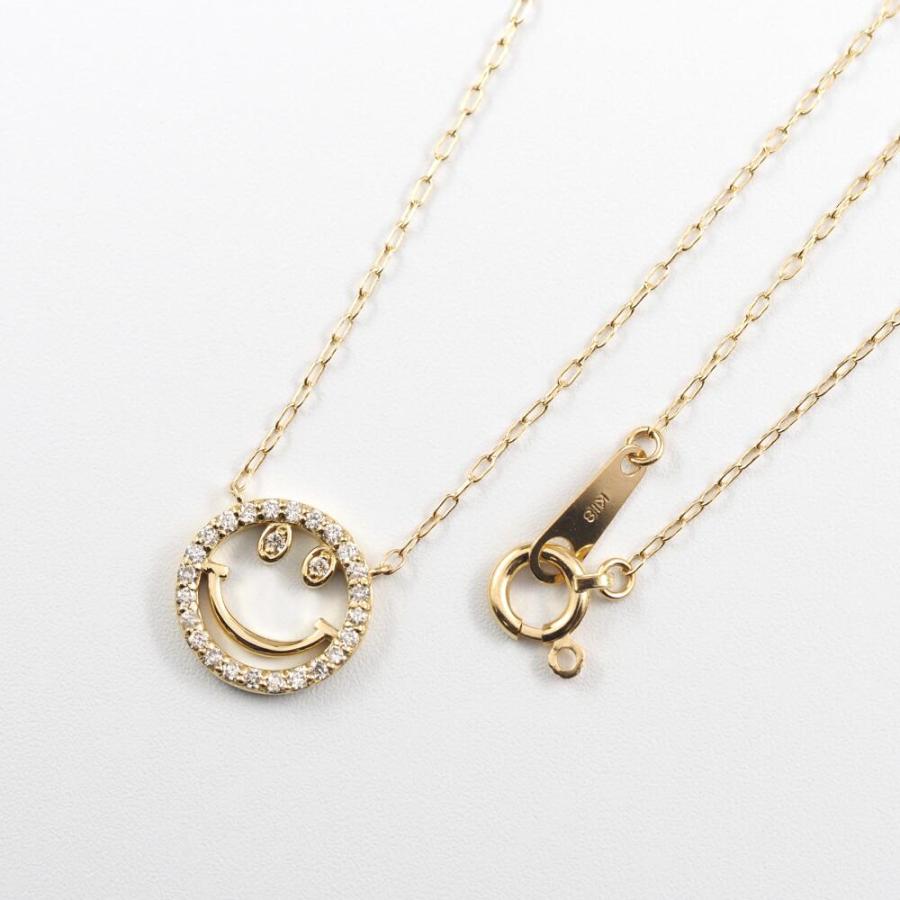 ネックレス レディース 18金 k18 スマイル ニコちゃん ダイヤモンド シンプル リバーシブル イエローゴールド 女性 プレゼント |  | 02