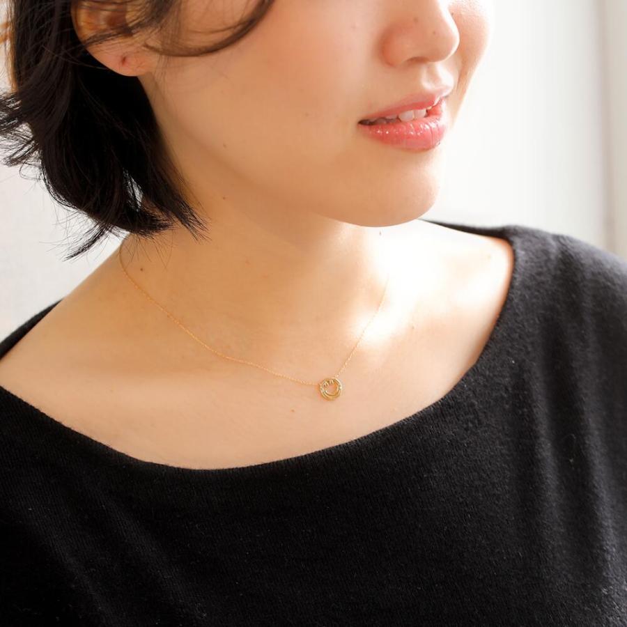 ネックレス レディース 18金 k18 スマイル ニコちゃん ダイヤモンド シンプル リバーシブル イエローゴールド 女性 プレゼントの画像