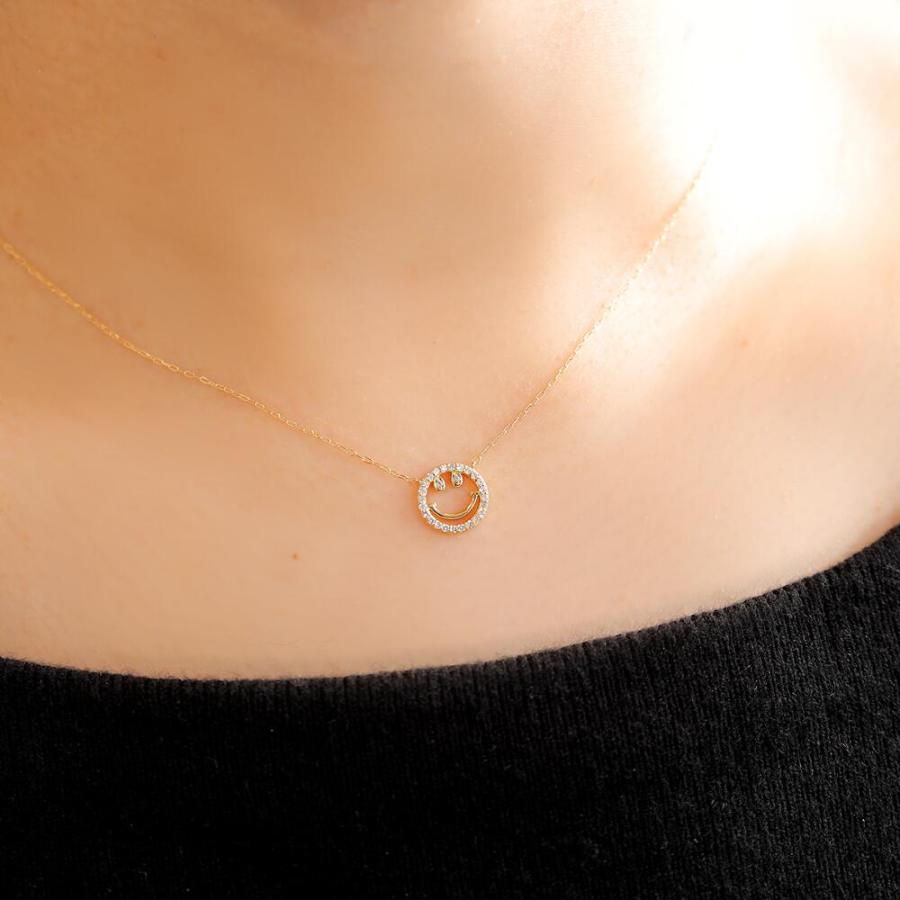 ネックレス レディース 18金 k18 スマイル ニコちゃん ダイヤモンド シンプル リバーシブル イエローゴールド 女性 プレゼント |  | 09