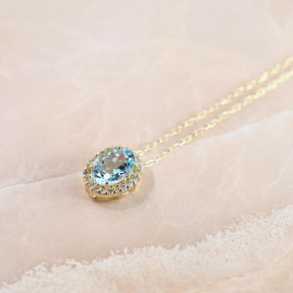アクアマリン ネックレス 18金 k18 ダイヤ ダイヤ取り巻き 18k オーバル 12月誕生石 カラーストーン シンプル |  | 01