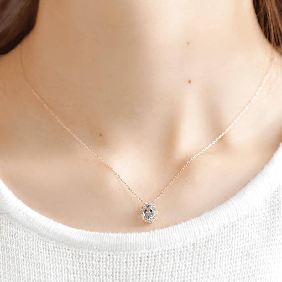アクアマリン ネックレス 18金 k18 ダイヤ ダイヤ取り巻き 18k  