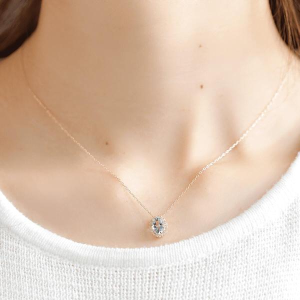 アクアマリン ネックレス 18金 k18 ダイヤ ダイヤ取り巻き 18k オーバル 12月誕生石 カラーストーン シンプル |  | 04