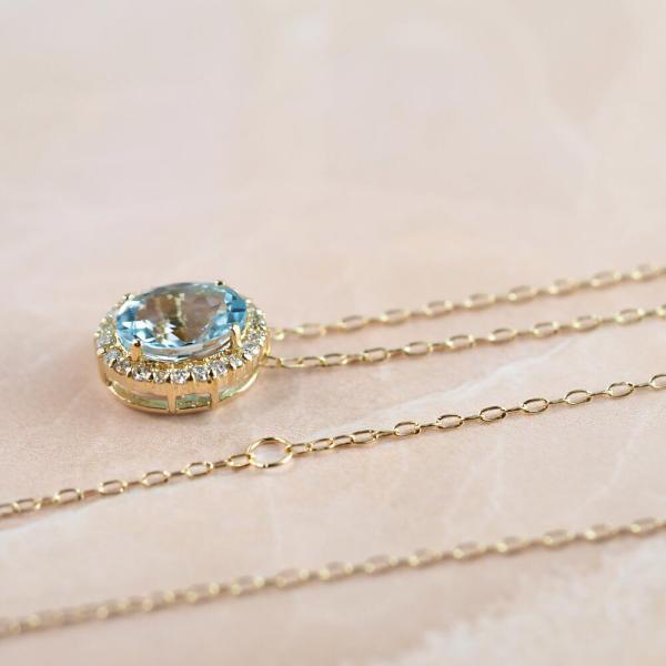 アクアマリン ネックレス 18金 k18 ダイヤ ダイヤ取り巻き 18k オーバル 12月誕生石 カラーストーン シンプル |  | 05