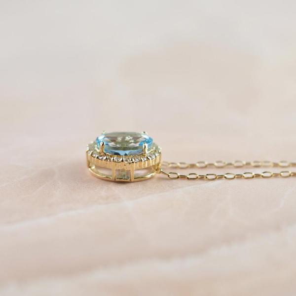 アクアマリン ネックレス 18金 k18 ダイヤ ダイヤ取り巻き 18k オーバル 12月誕生石 カラーストーン シンプル |  | 07