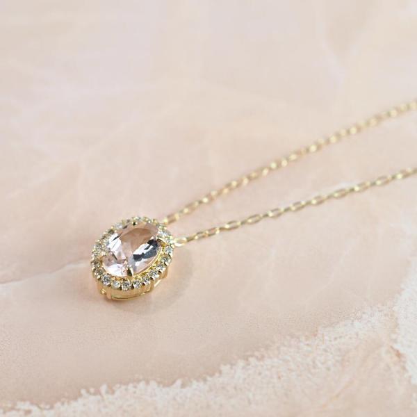 爆買 モルガナイト ネックレス 18金 k18 ダイヤ ダイヤ取り巻き 18k