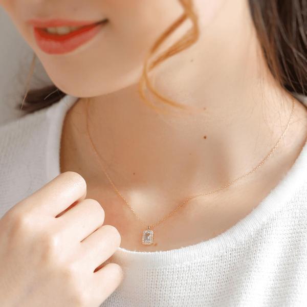 アクアマリン ネックレス k18 ダイヤ ダイヤ取り巻き 18k 18金 角 12月誕生石 カラーストーン シンプルの画像