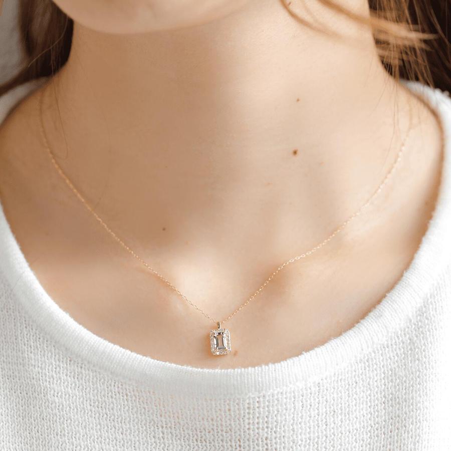 アクアマリン ネックレス k18 ダイヤ ダイヤ取り巻き 18k 18金 角 12月 