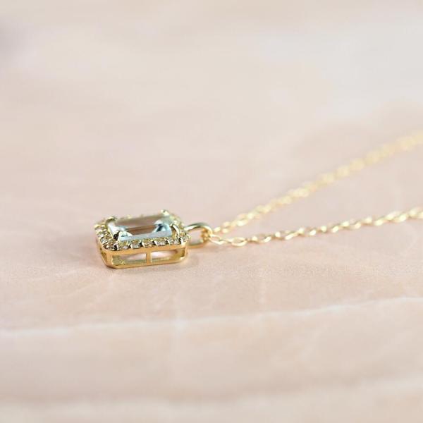 アクアマリン ネックレス k18 ダイヤ ダイヤ取り巻き 18k 18金 角 12月誕生石 カラーストーン シンプルの画像