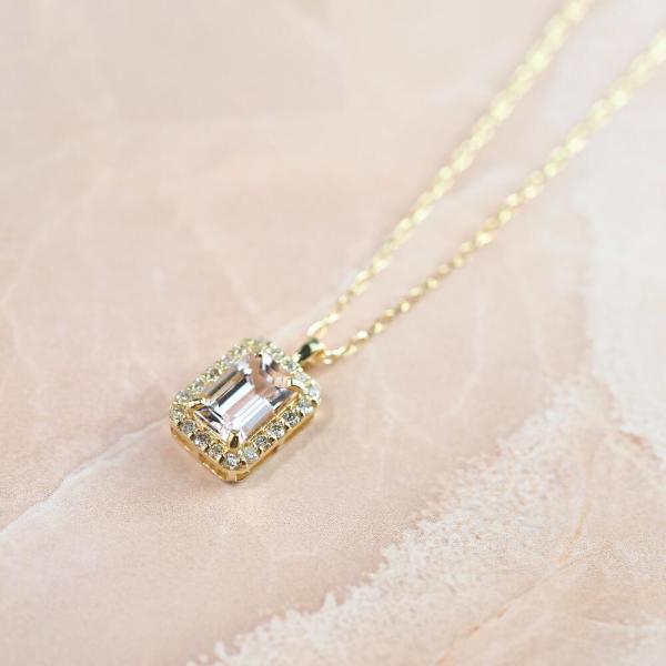 モルガナイト ネックレス k18 ダイヤ ダイヤ取り巻き 18k 18金 角 12月誕生石 カラーストーン シンプル |  | 01
