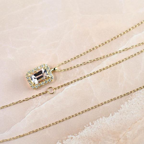 モルガナイト ネックレス k18 ダイヤ ダイヤ取り巻き 18k 18金 角 12月誕生石 カラーストーン シンプル |  | 04