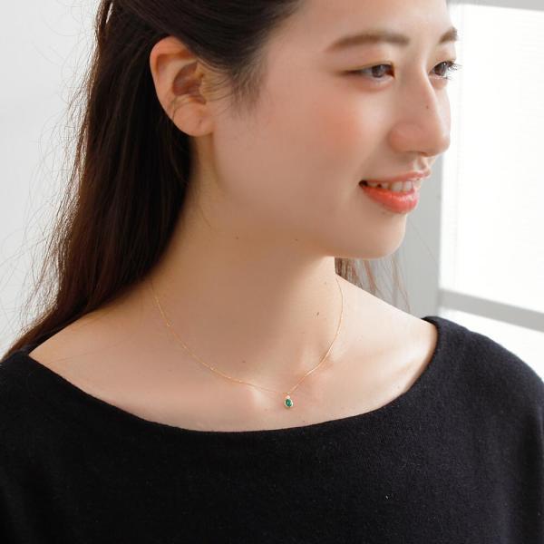 エメラルド ネックレス 18金 k18 オーバル  カボション K18イエローゴールド 一粒 5月誕生石 プレゼント ギフトの画像