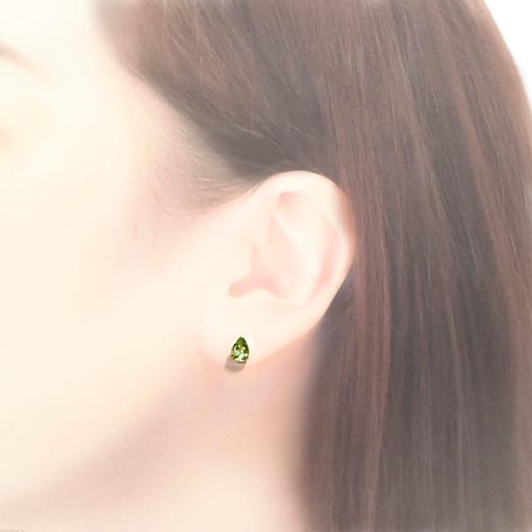 ピアス 18k 18金 ペリドット ブランド 40代 50代 ペアシェイプ グリーン 8月誕生石 シンプルの画像