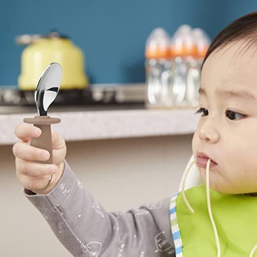 赤ちゃん用ベビースプーンフォークセット 幼児用スプーンフォーク 握りやすい初めての離乳食用具 離乳食 訓練 自分で食べる 12カ月以上へ ベビースプ｜mitusawa6｜06