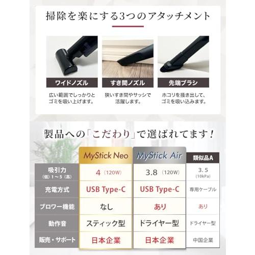 家電批評ベストバイ受賞  ハンディクリーナー 車用掃除機 MyStick Neo Mitea Lab コードレス USB-C 充電式 ブラック)｜mitusawa9｜06