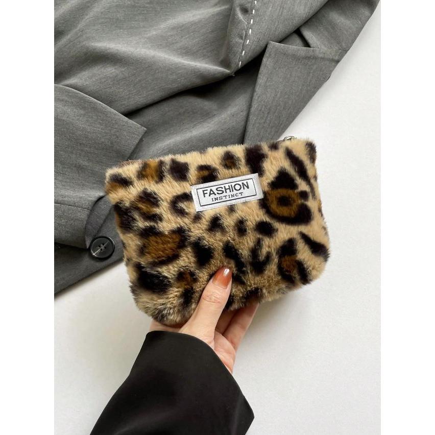 レオパード柄ファジー レディースファーリークラッチバッグふわふわ
