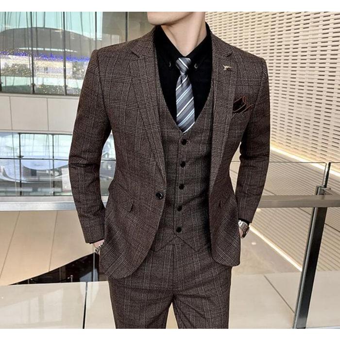 結婚式 スリーピーススーツ メンズ 洗える スリム ウォッシャブル スーツ チェック柄 セットアップ 卒業式 入学式 スリムス_11