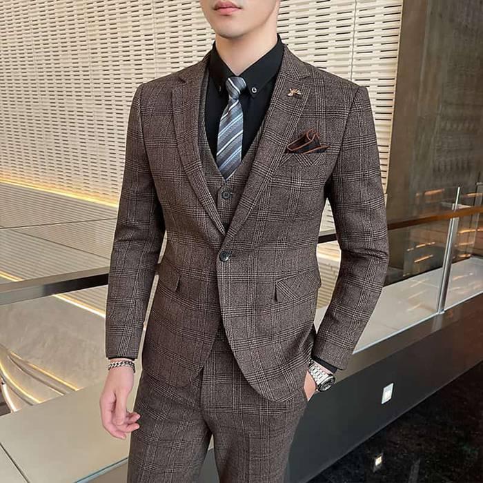 結婚式 スリーピーススーツ メンズ 洗える スリム ウォッシャブル スーツ チェック柄 セットアップ 卒業式 入学式 スリムス_1