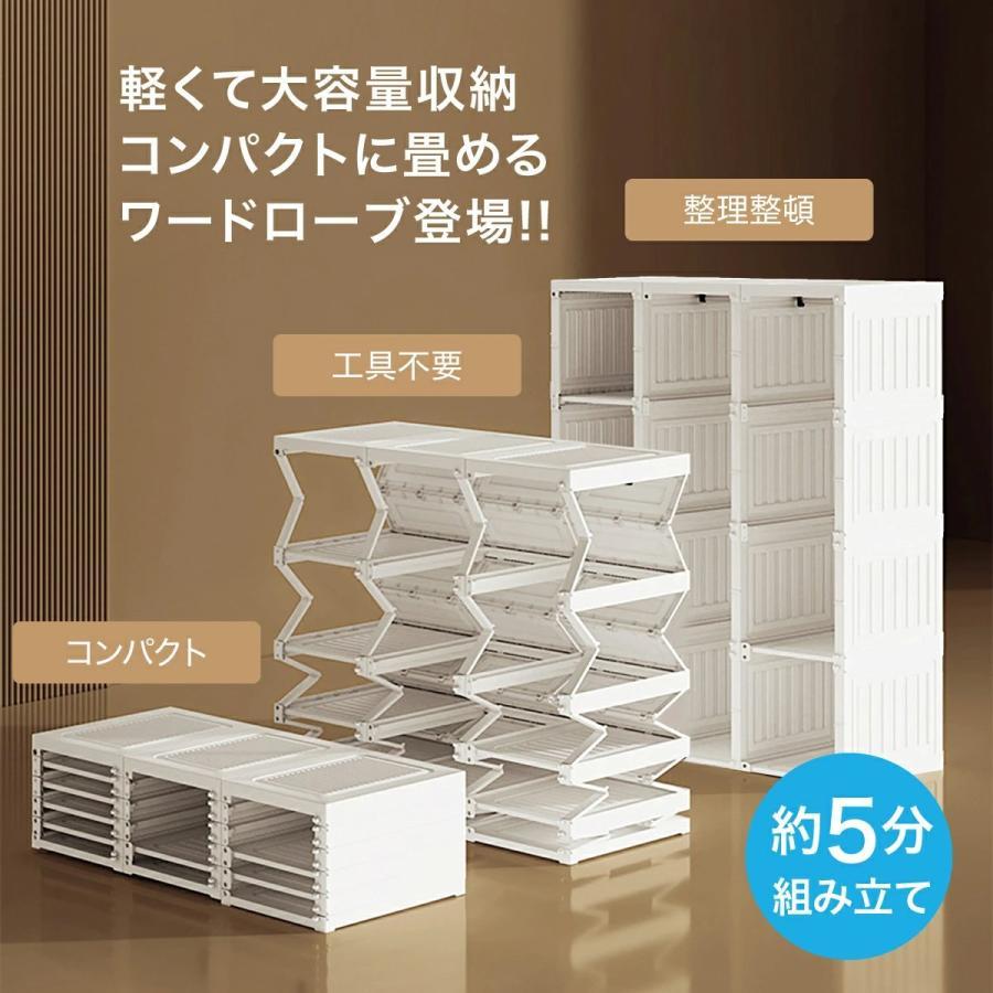 ワードローブ クローゼット 大容量 折り畳み式 扉付き 組立簡単 工具不要 おしゃれ 高耐荷重 洋服収納 防水 防塵 多機能収納 衣 15格 衣類収納 小物入れ_2