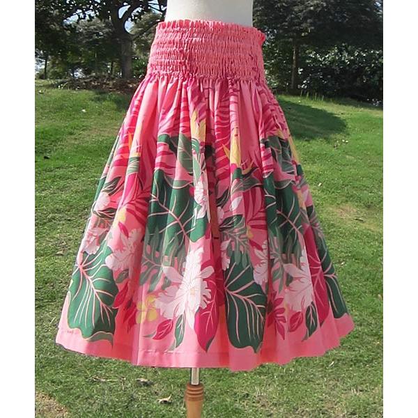 フラダンス用スカート ピンクとグリーン 花柄 パウスカート シングル セール フラダンス 生地 フラダンス衣装