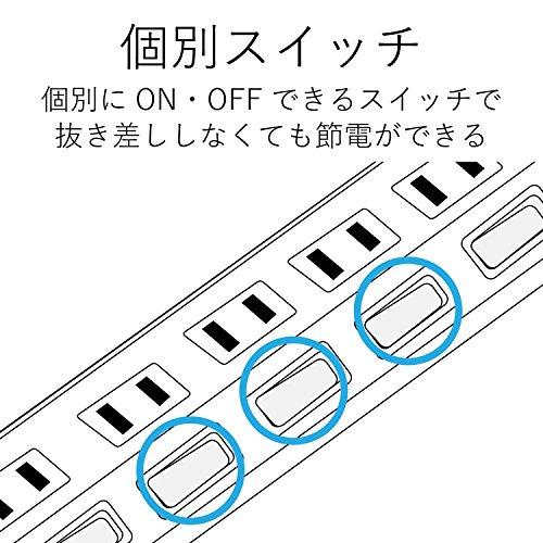 エレコム 電源タップ 雷ガード 個別スイッチ スイングプラグ 6個口 5m ホワイト T-K5A-2650WH｜miuhouse｜05