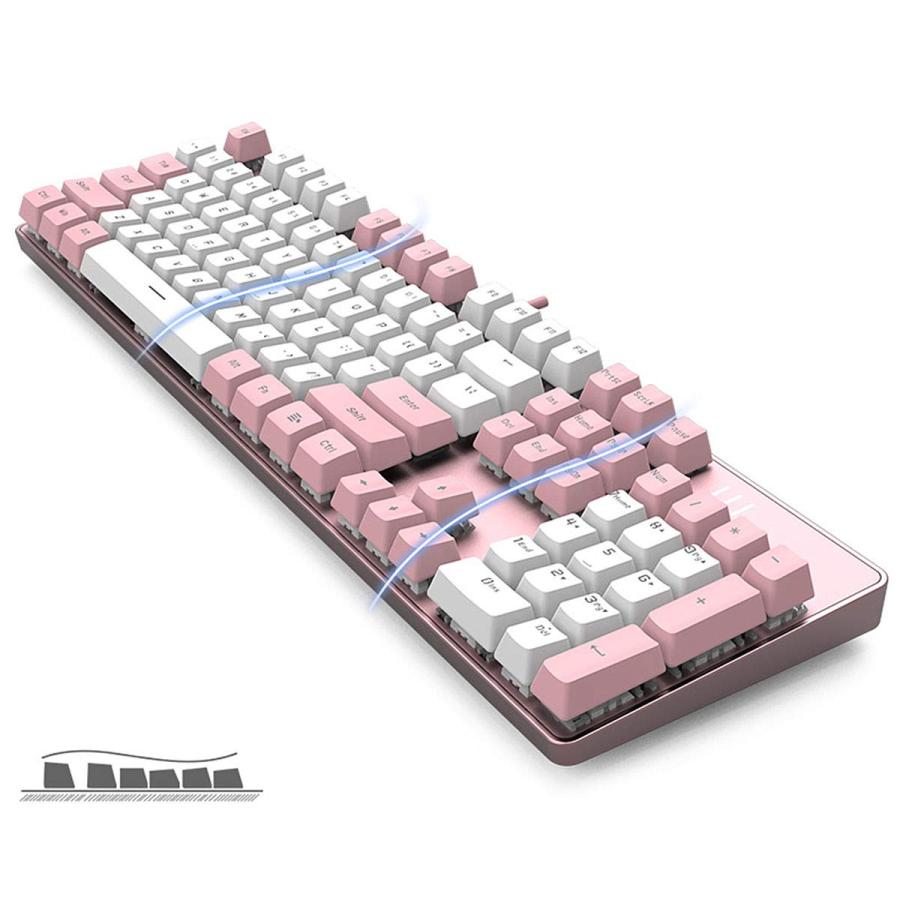 Merdia メカニカル式ゲーミングキーボード 全104キーボード US配列 USB有線キーボード LEDバックライト付き (茶軸-ピンクとホワイト)｜miuhouse｜03