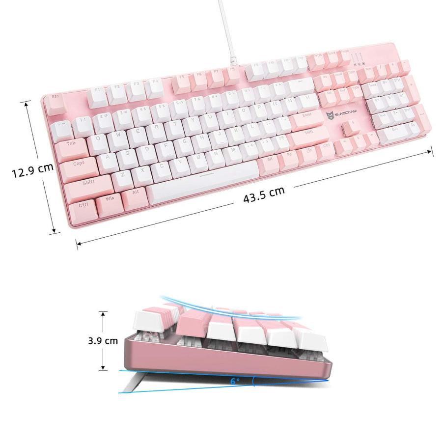Merdia メカニカル式ゲーミングキーボード 全104キーボード US配列 USB有線キーボード LEDバックライト付き (茶軸-ピンクとホワイト)｜miuhouse｜04