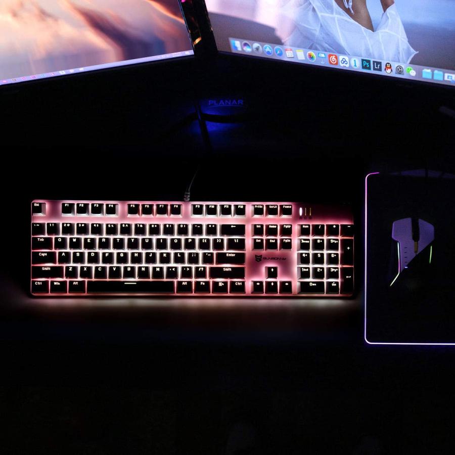 Merdia メカニカル式ゲーミングキーボード 全104キーボード US配列 USB有線キーボード LEDバックライト付き (茶軸-ピンクとホワイト)｜miuhouse｜07