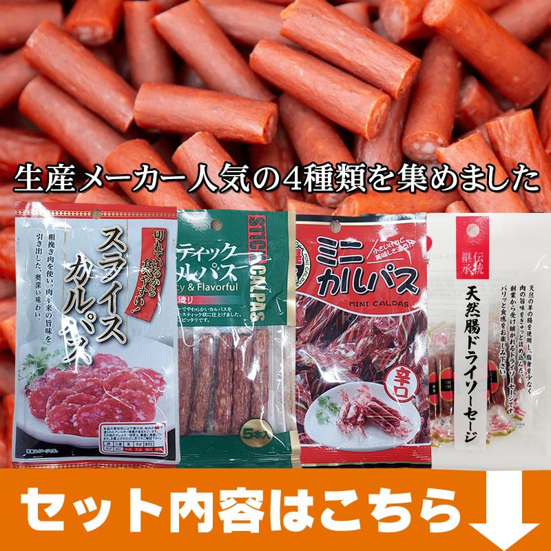 カルパス 食べ比べ 8袋セット バラエティセット メール便 送料無料 サラミ お試し ポイント消化 おつまみ 食品 1000円 YP [サラミ家 4種8袋 BY3] 即送｜miuranouen｜02