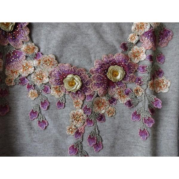 カシミヤ刺繍セーター、ベージュＬ 