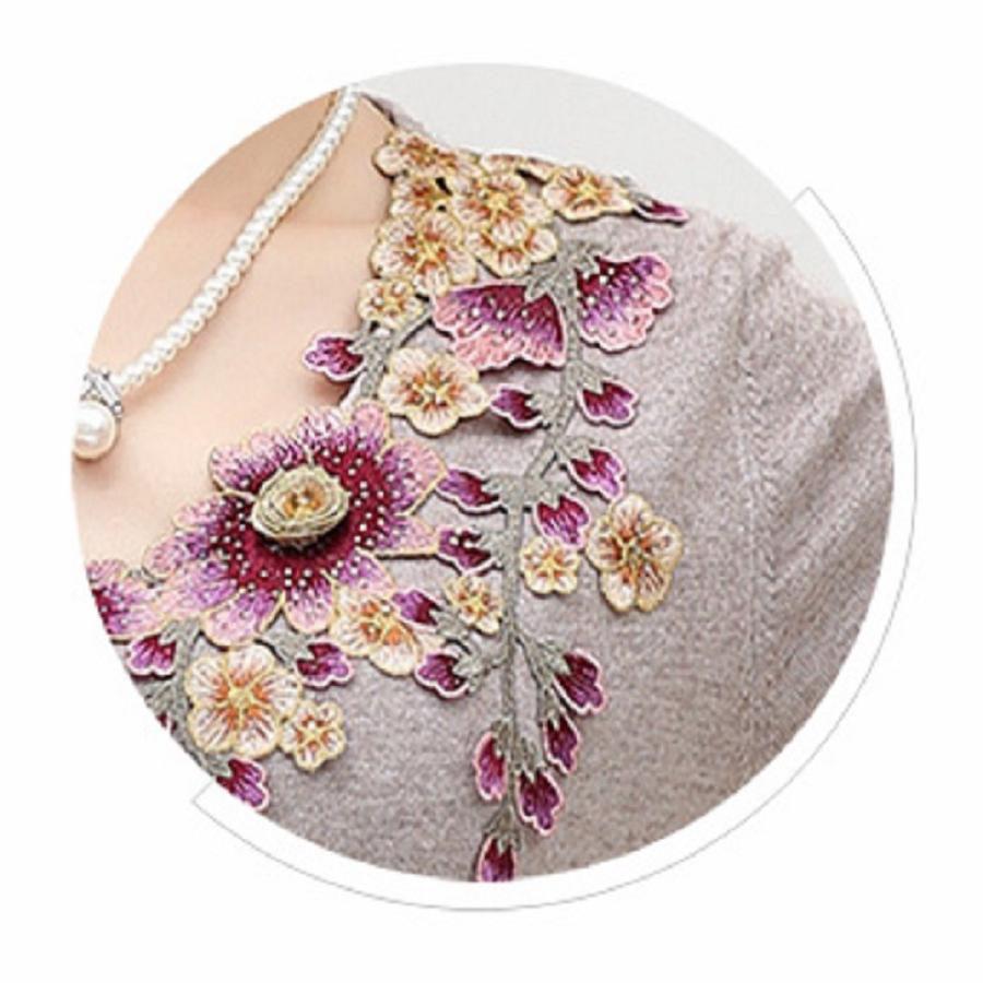 カシミヤ刺繍セーター、ベージュＬ 