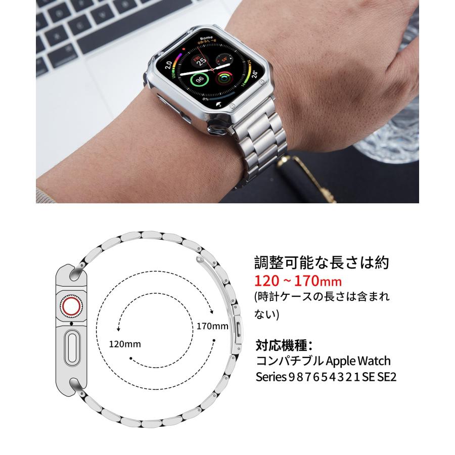 コンパチブル Apple Watch バンド 42mm 44mm 45mm シルバーマットステンレス鋼時計ベルト コンパチブル アップルウォッチバン｜miwashouten｜06