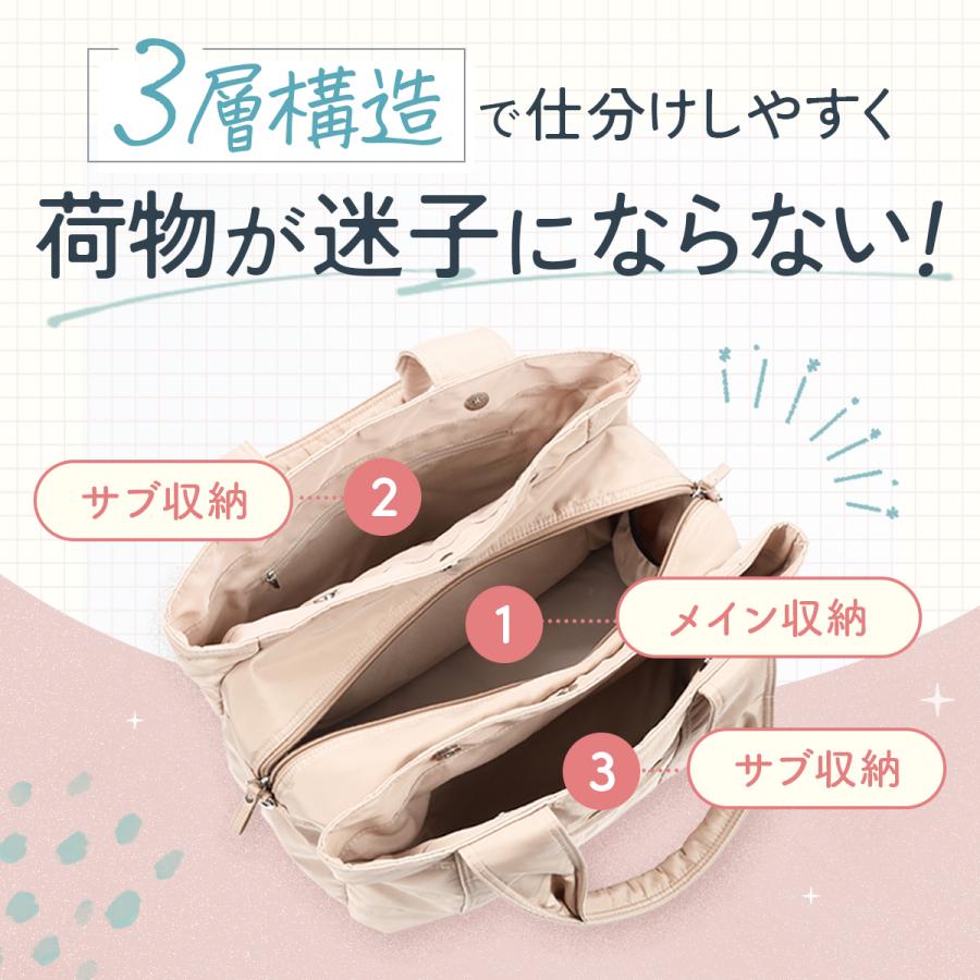 マザーズバッグ 斜めがけ トートバッグ 大容量 軽量 マザーズトート ママバッグ  2way 底板 ナイロン ショルダーベルト付き 撥水 3層構造の画像