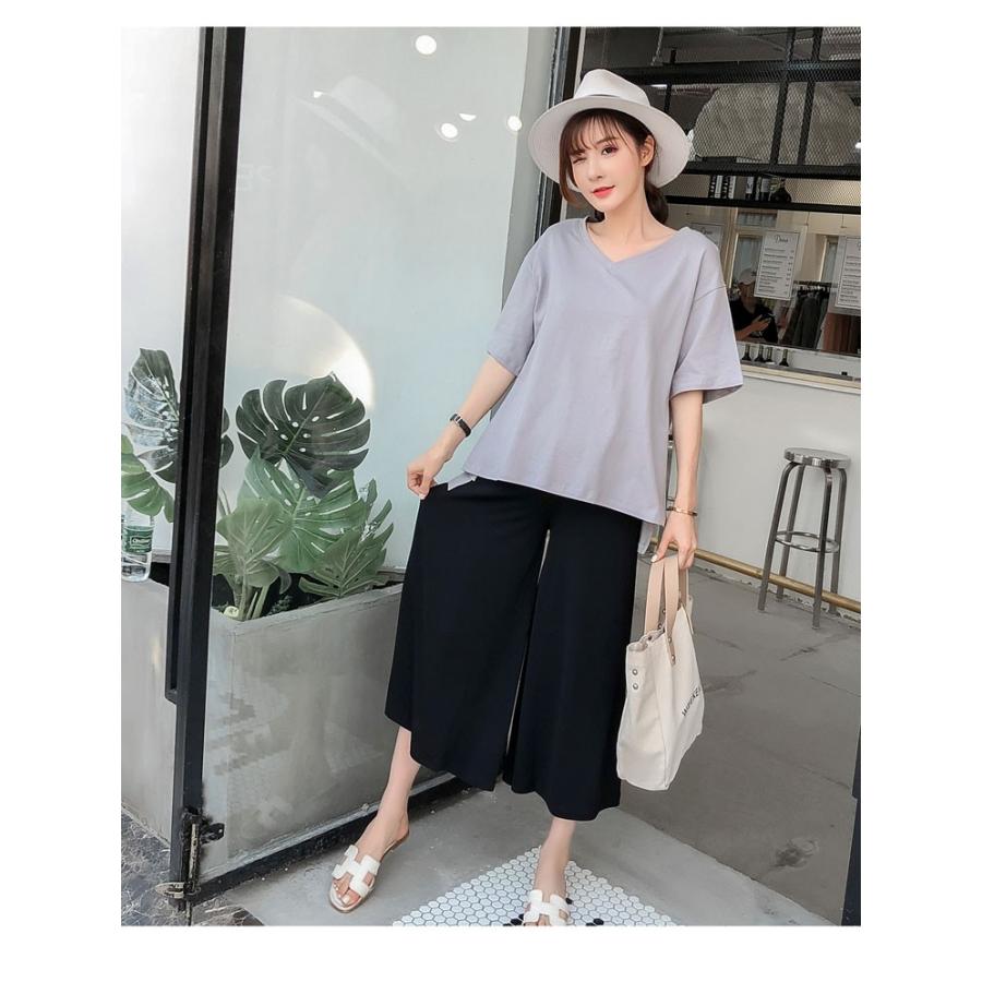 マタニティ ガウチョ パンツ ワイド ズボン ストレッチ ウエストゴム