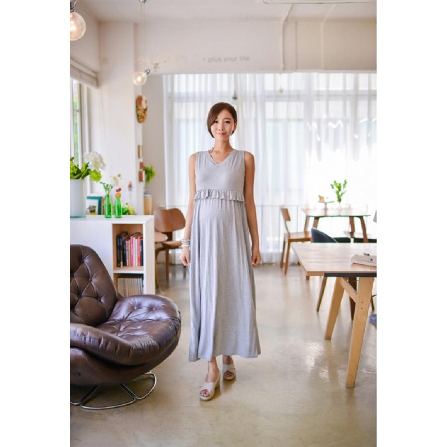 授乳服 マタニティ ワンピース ノースリーブ ロング マタニティウェア