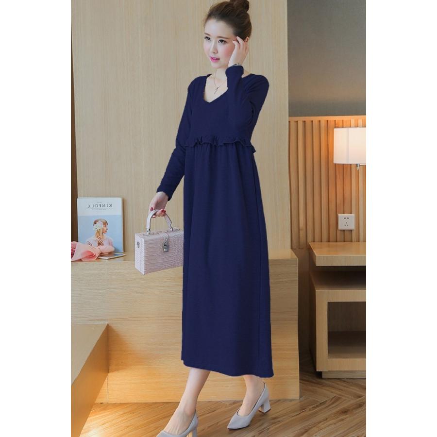 マタニティ ワンピース 授乳服 長袖 ロング 授乳口付き 胸フリル 妊婦服 妊婦用 マタニティウェア Ymio 057 ミオリ ヤフー店 通販 Yahoo ショッピング