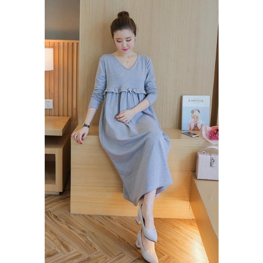 授乳服 マタニティ ワンピース 長袖 ロング 授乳口付き 胸フリル 妊婦服 妊婦用 マタニティウェア Ymio 057 ミオリ ヤフー店 通販 Yahoo ショッピング