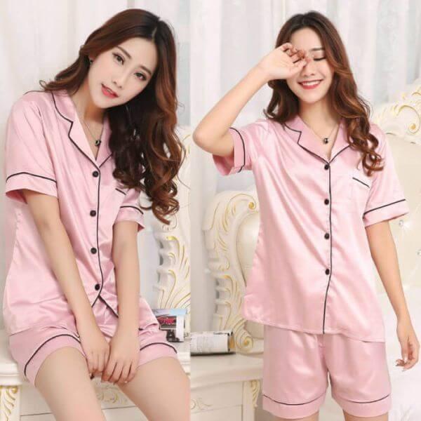 半袖 短パン 半ズボン サテンパジャマ レディース 上下セット ルームウェア 前開き 寝間着 大人 かわいい 全5色 ネイビー ピンク 紺 メール便 女子 Short R Wear Mix Charm 通販 Yahoo ショッピング