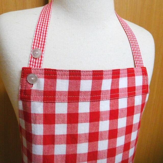 子供用エプロン 110 ギンガムチェック 赤 キッズエプロン エプロン