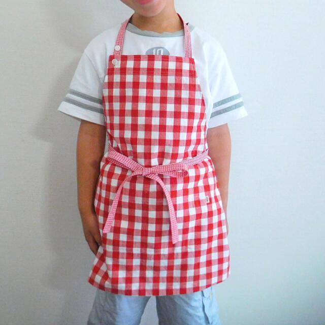 子供用エプロン 110 ギンガムチェック 赤 キッズエプロン エプロン