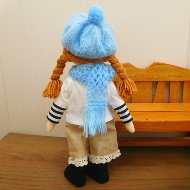 人形用 ベレー帽 マフラー セット モヘア 水色 手編み ドール ドール用