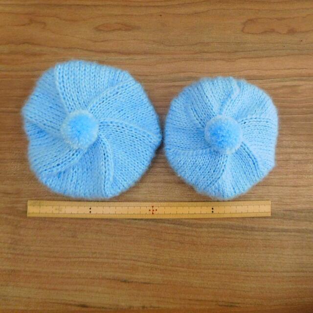 人形用 ベレー帽 マフラー セット モヘア 水色 手編み ドール ドール用